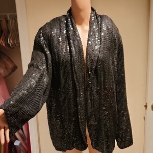 Beautiful Black Sequin Open Jacket By At Once, L